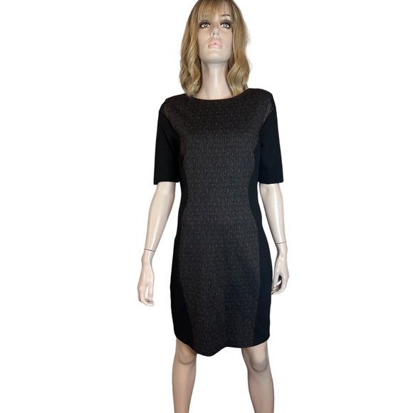 T Tahari Dilana Dress Rayon Blend Sheath Scuba Ashen Mesh Inserts Stretch Lined - Picture 7 of 16